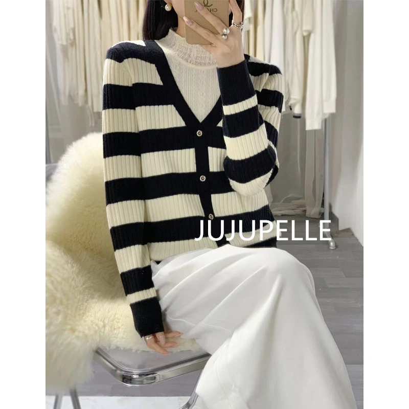 2025秋冬新款洋气假两件针织衫洋气女款长袖打底衫网红毛衣上衣潮