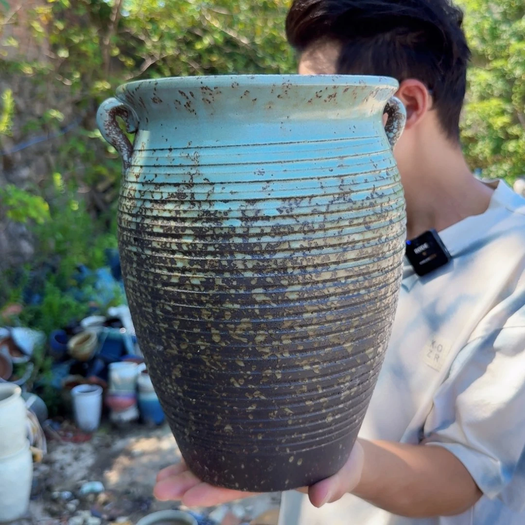 紫砂花盆口20高28.5（一个柴烧蓝