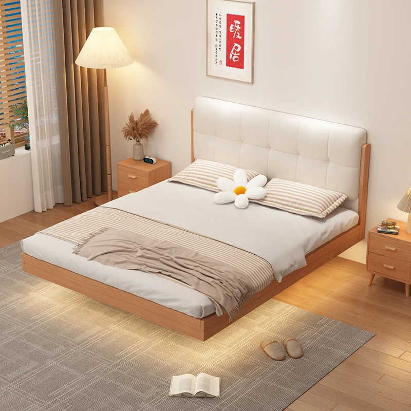 榉木床无床头榻榻米简约现代实木床家用出租房加厚静音床板日式