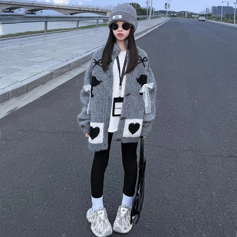 女童2025新款秋冬装儿童洋气针织衫中大童装女孩蝴蝶结毛衣开衫潮