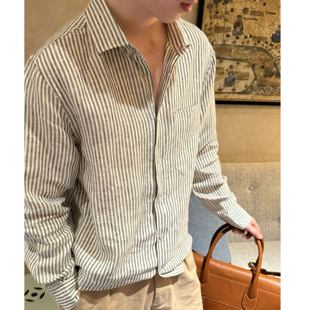 Eicalonce·意卡伦萨100亚麻Kit*on万元25SS舒适百搭条纹衬衫80146