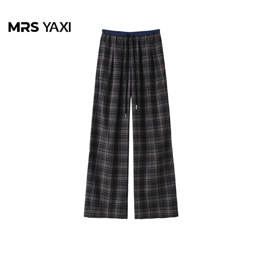 Mrsyaxi慵懒风复古格纹美式设计休闲裤YX5072501