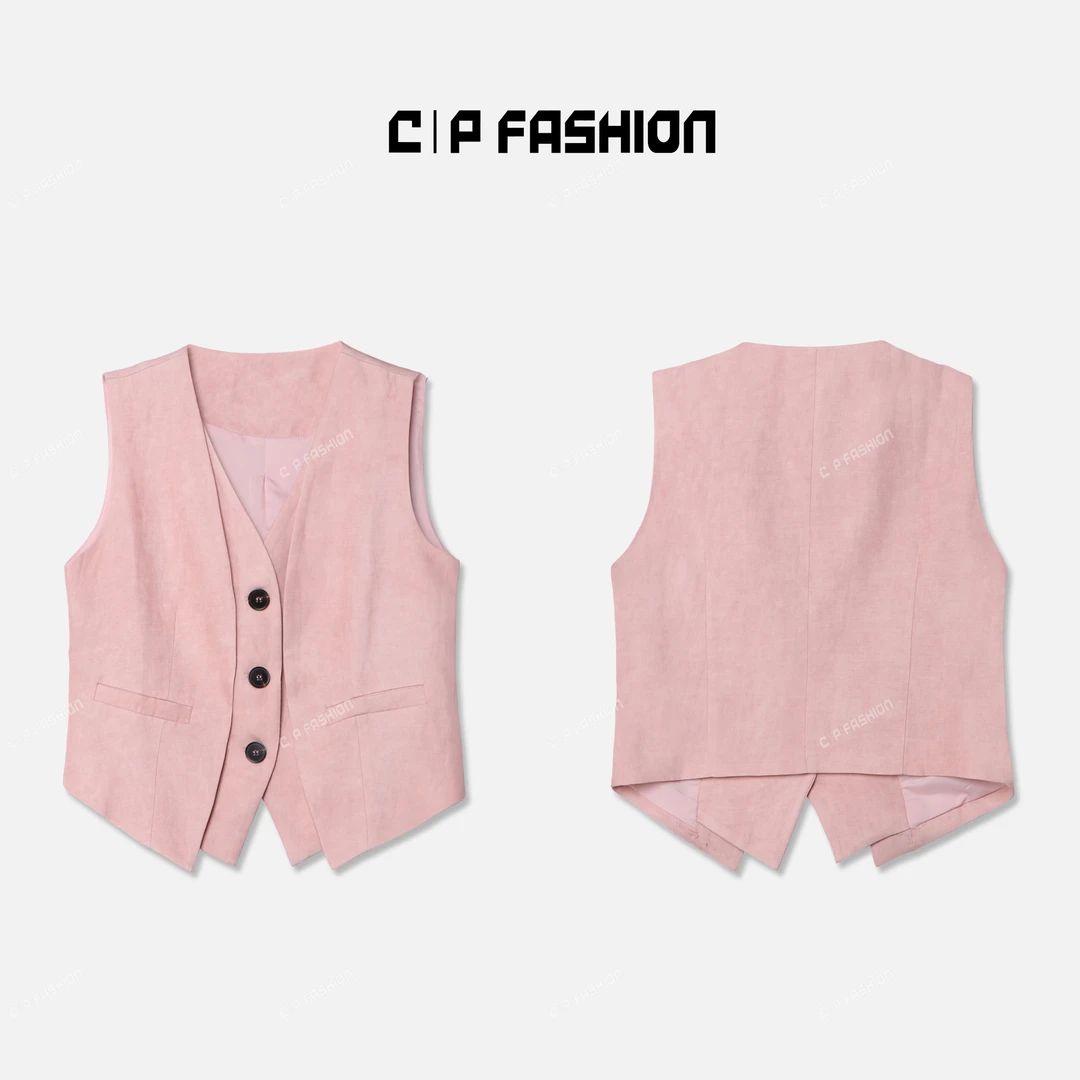 AR【火树银椛】亚麻天丝+粉色假两件西装小马甲气质时尚J24399MJ242