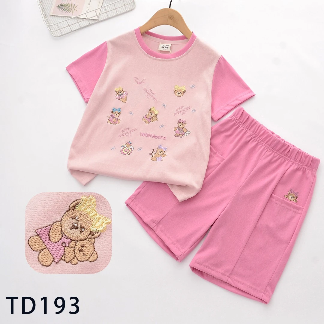 2025-夏季款洋气时髦女童休闲3-14岁时尚儿童潮牌短袖T恤短裤套装