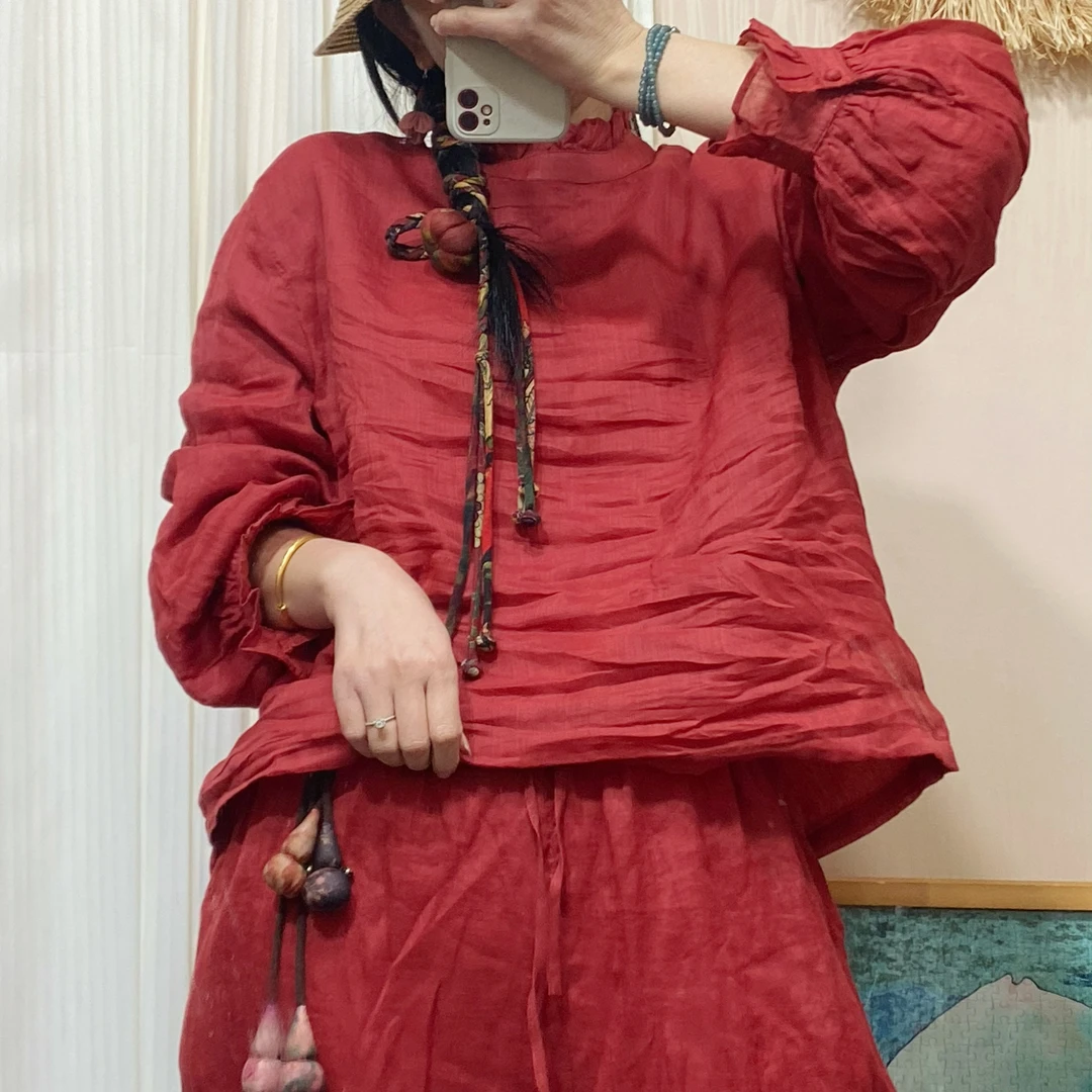 雨梦  新款苎麻双层上衣显瘦【612款】