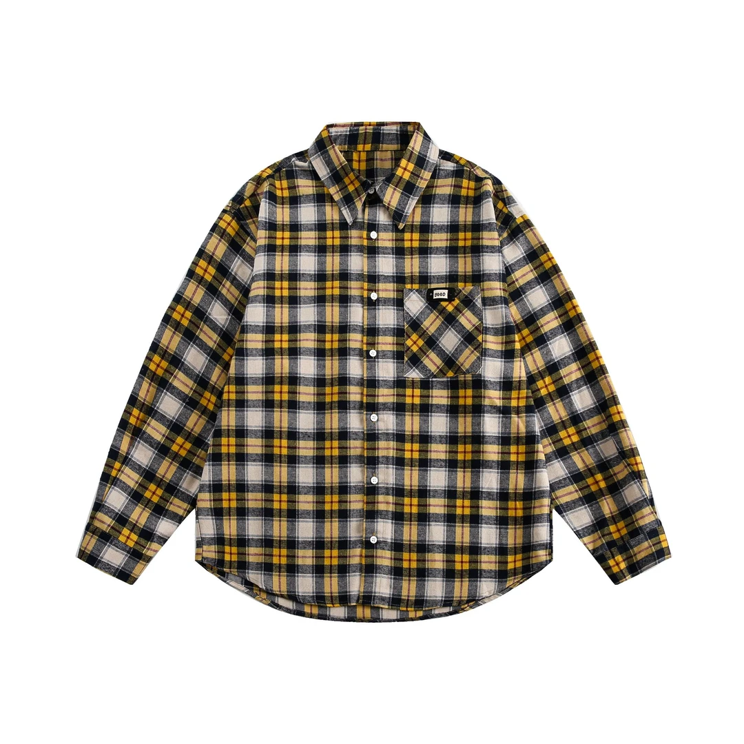 BINFU2025年拼色格子长袖衬衫