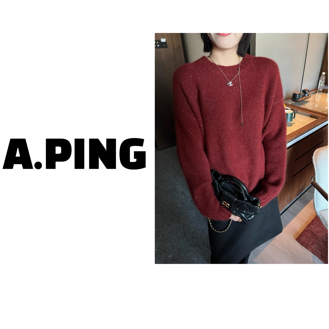 欧货重工亮丝金豆套头针织衫毛衣女 衣长60 胸围60 95513