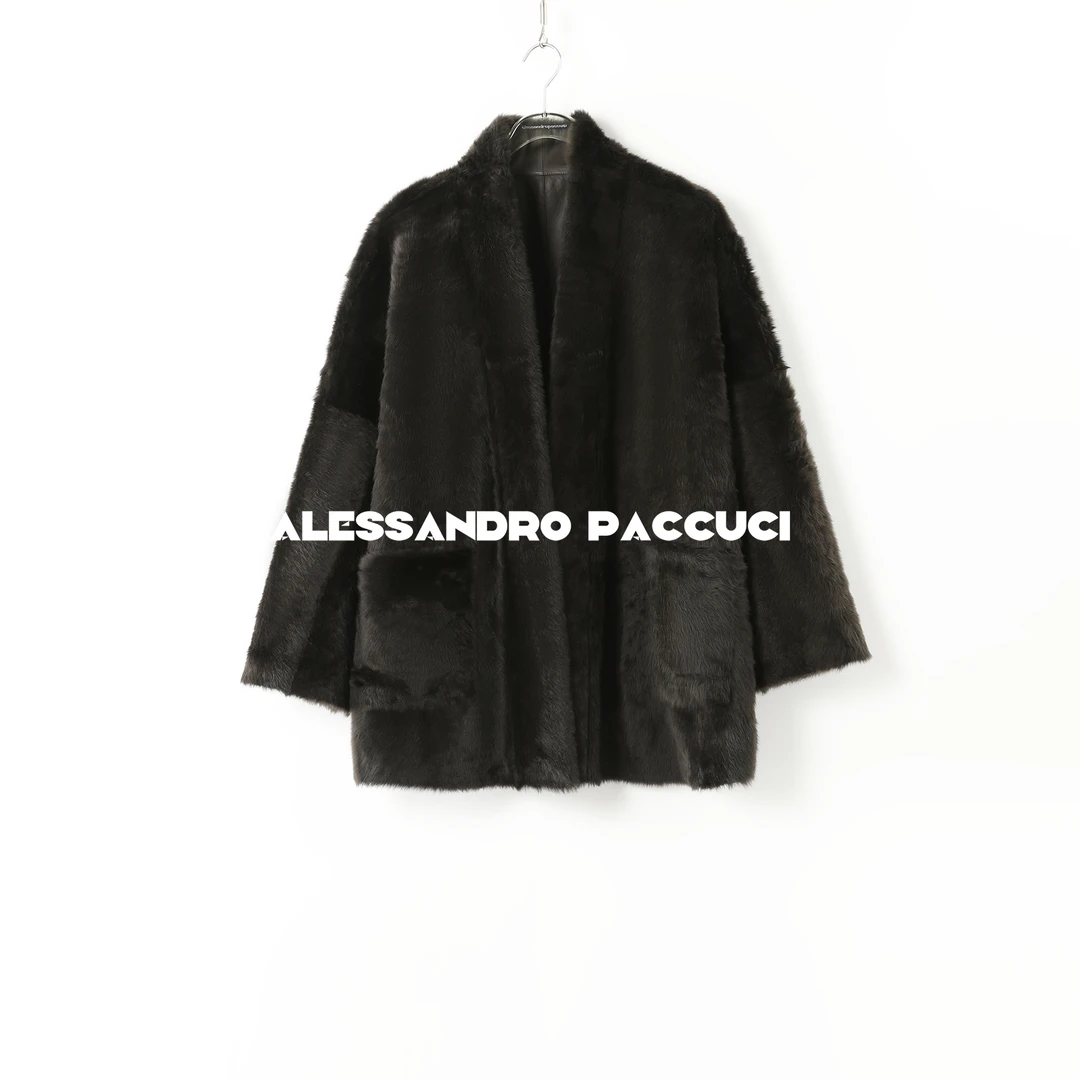 AP洛哥44115CM【黑标系列】进口小拉贡皮毛一体保暖廓形皮草外套