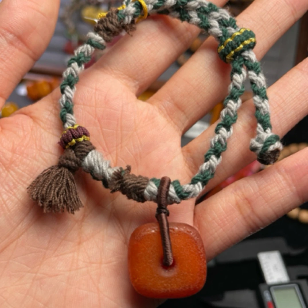 西亚老蜜蜡红皮饼子手绳