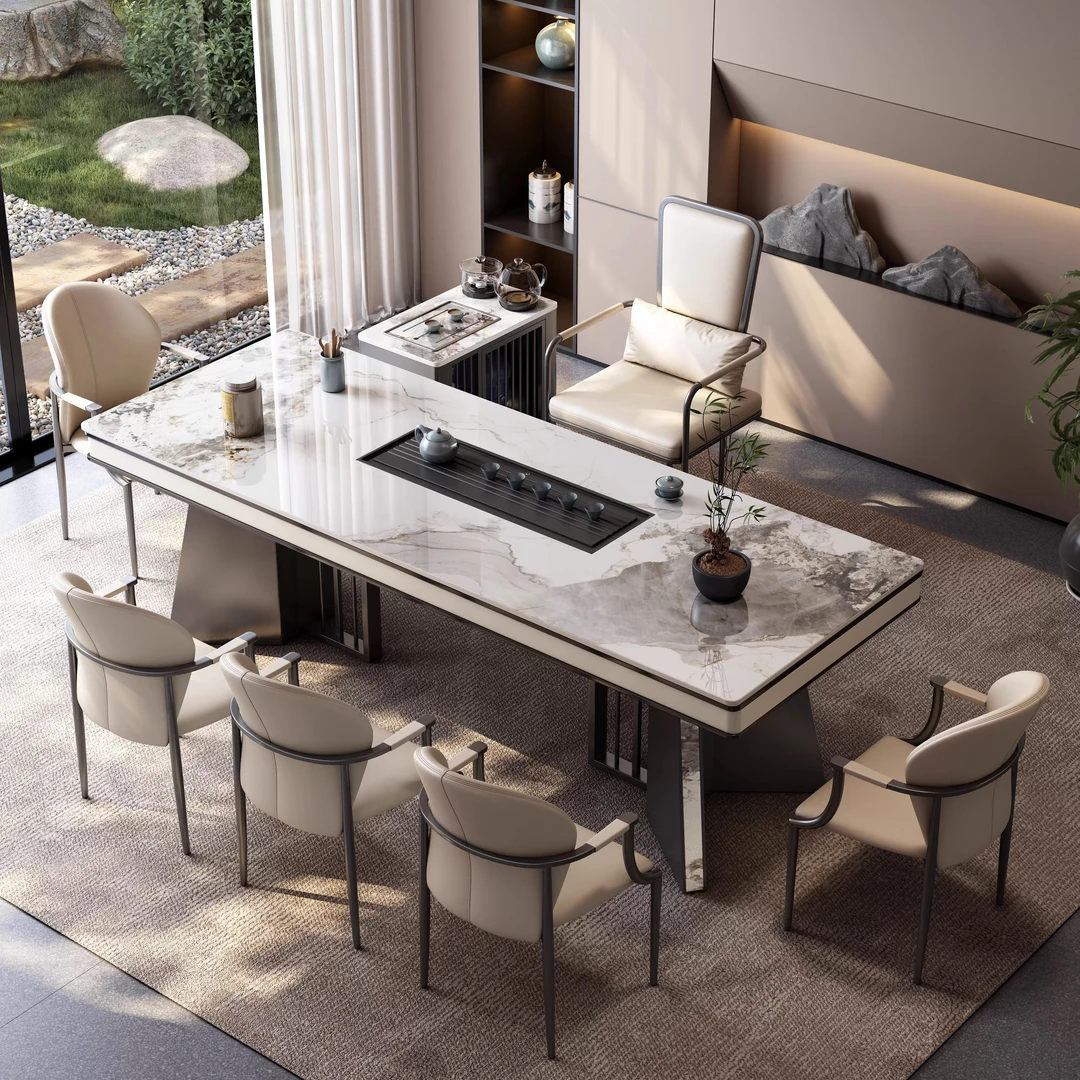 奢石岩板茶台桌现代茶桌椅组合简约轻奢高级感办公室茶道桌泡茶台