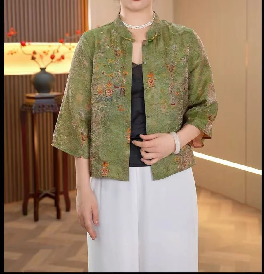 【现货】单面穿薄款女提花长袖春秋短外套上衣短款夏季开衫休闲