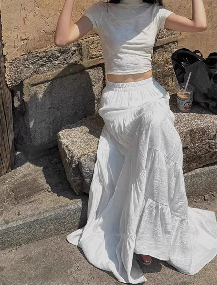 2398白色半身裙夏季高腰