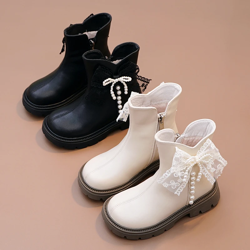 真皮女童靴子小女孩洋气公主靴儿童加绒小皮靴2025秋冬新款二棉靴