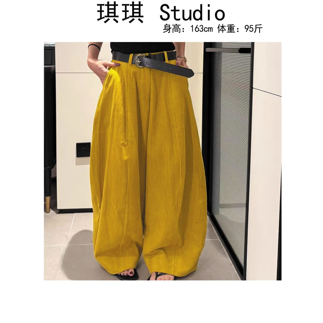 《琪琪家》秋冬季新款重工带腰带宽松显瘦减龄灯芯绒休闲裤8009-CS