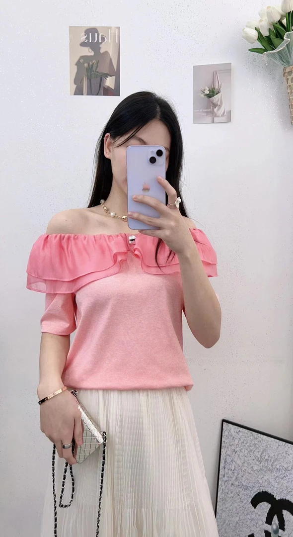 (F-181-F-270)女士荷叶领短袖T恤修身显瘦时尚百搭夏季上衣