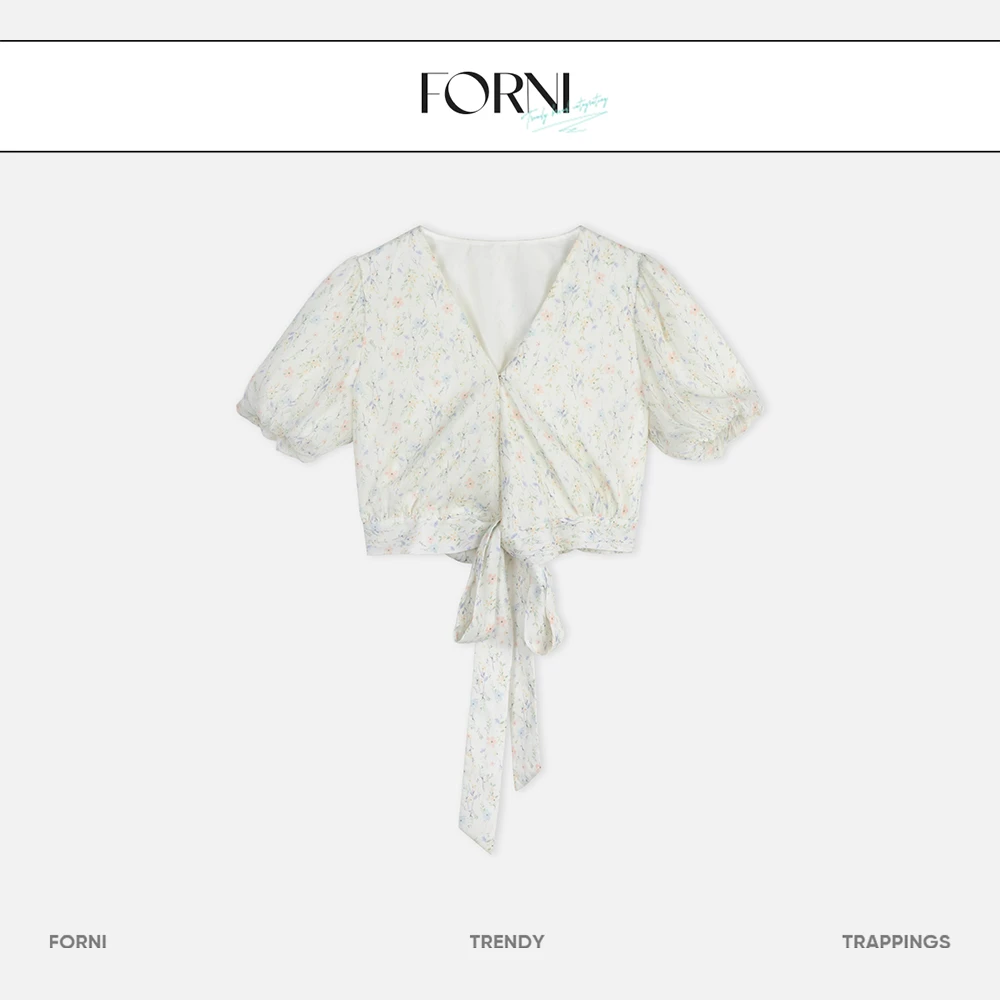 FORNI 查特春光 碎花绑带衬衣气质时尚休闲小众设计感ins