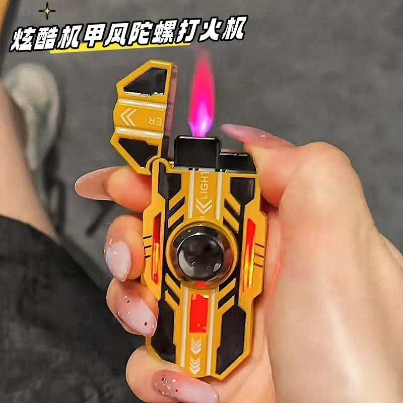 网红新款合金机甲指尖陀螺充气打火机防风红焰炫酷彩灯个性礼物