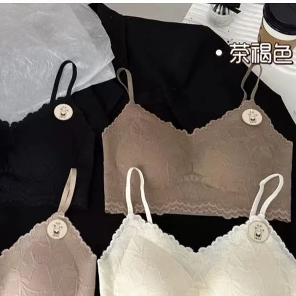 新雪尼尔蕾丝固定杯美背文胸V8103