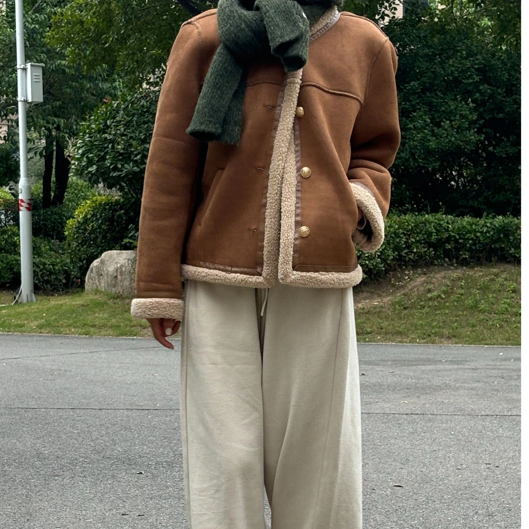 皮毛一体外套短款时尚休闲女士韩版加厚保暖秋冬