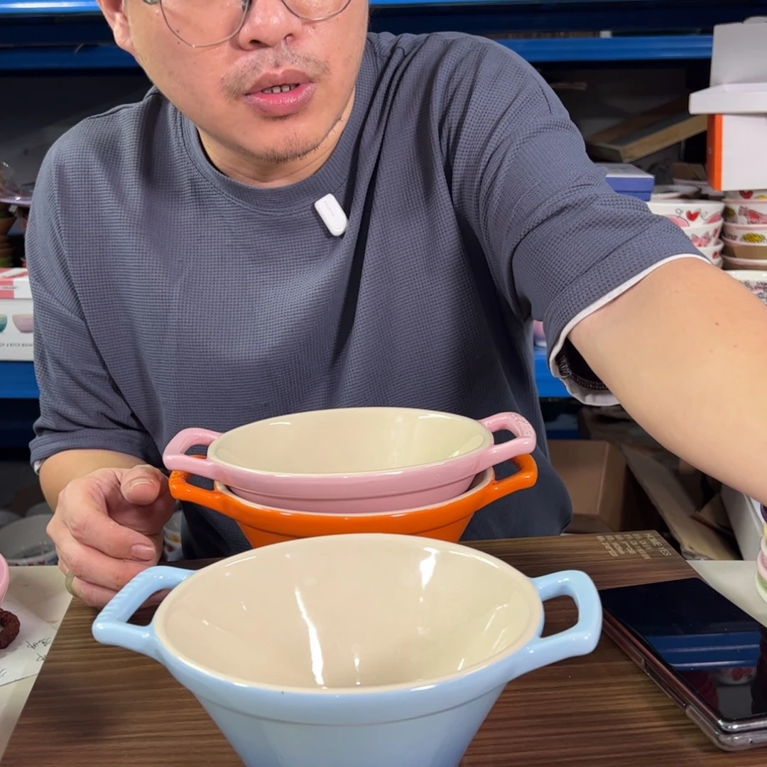 陶瓷蓝色双耳wan面碗