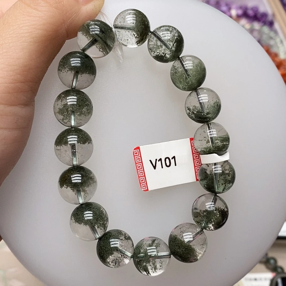 未镶嵌手链水晶V101绿幽灵12+