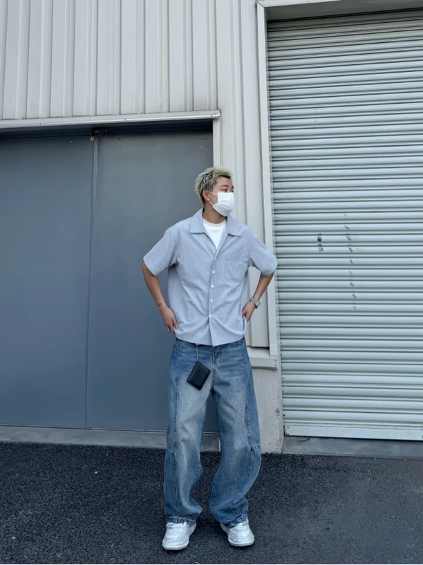 Ninjazz 春季美式水洗微弯刀微锥解构宽腿牛仔裤