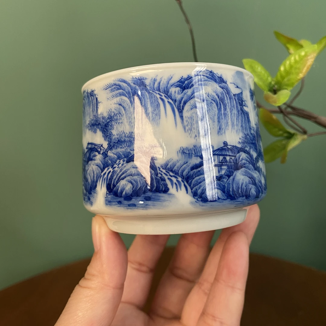 【九茗珍藏】精工山水宝塔杯主人杯 景德镇纯手工手绘茶器茶具