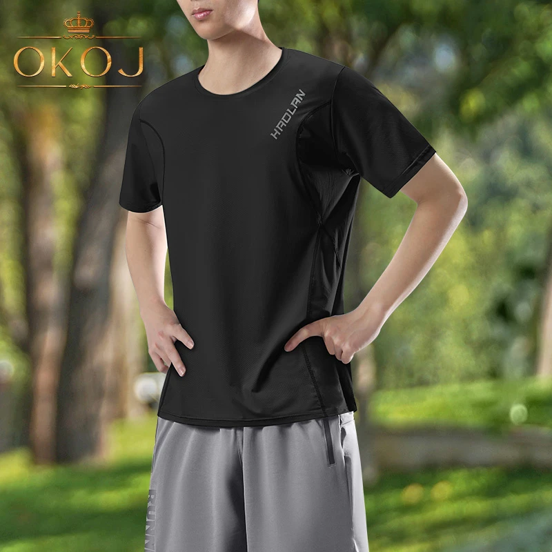 OKOJ圆领运动T恤男速干短袖上衣夏季薄款冰丝透气健身跑步衣服