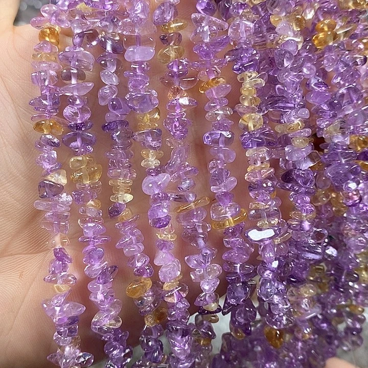 玛瑙/玉髓未镶嵌珠宝半成品天然高透紫黄晶绕手4圈