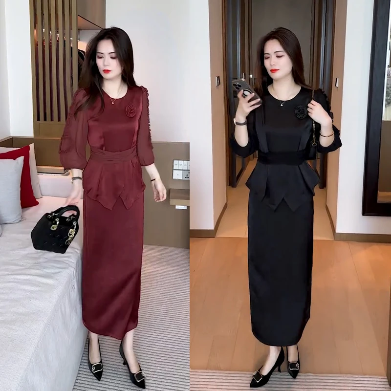 时尚连衣裙套装女2025夏季新款洋气显瘦减龄中长款裙子两件套裙