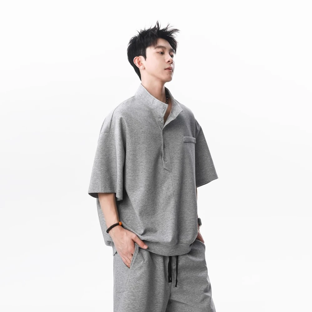 美式设计感气质老钱风Polo衫短袖T男女休闲叠穿极简风圆领上衣男