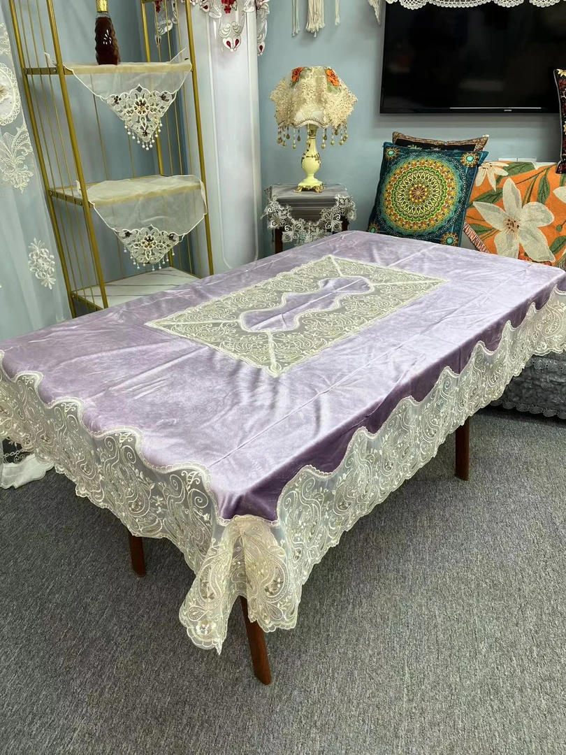 A-04紫色【150*220】欧式田园金丝绒免洗茶几布防烫轻奢高级感桌布