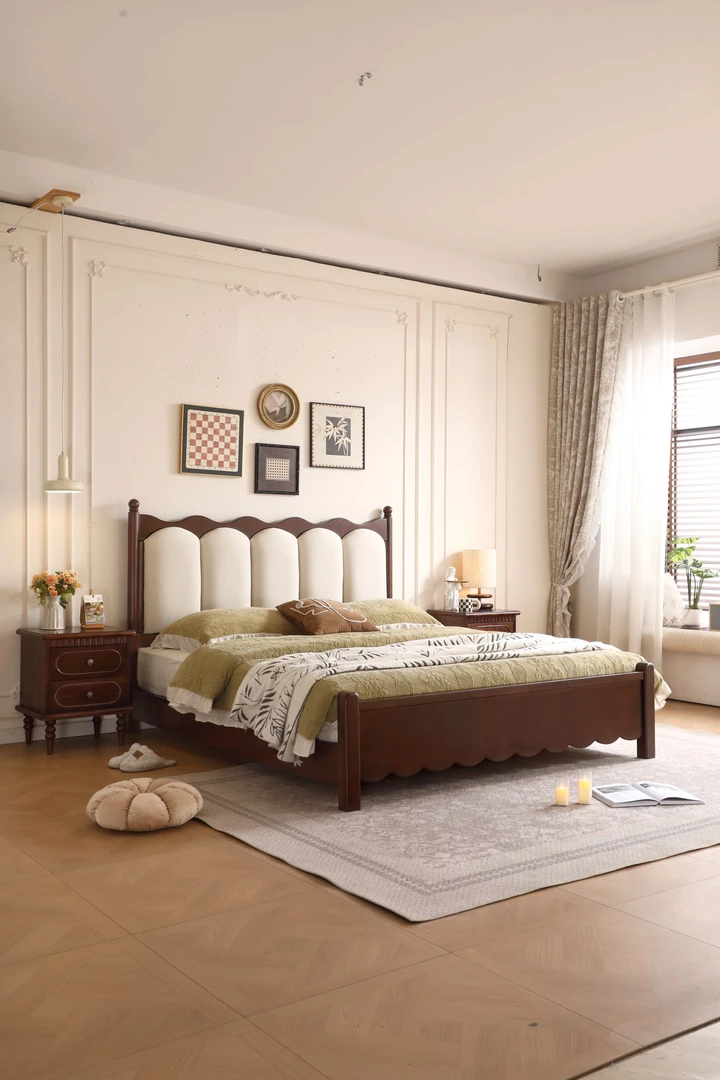 【木艺专属】樱桃木中古风双人婚床1.8×2米主卧大床家用简约实木床