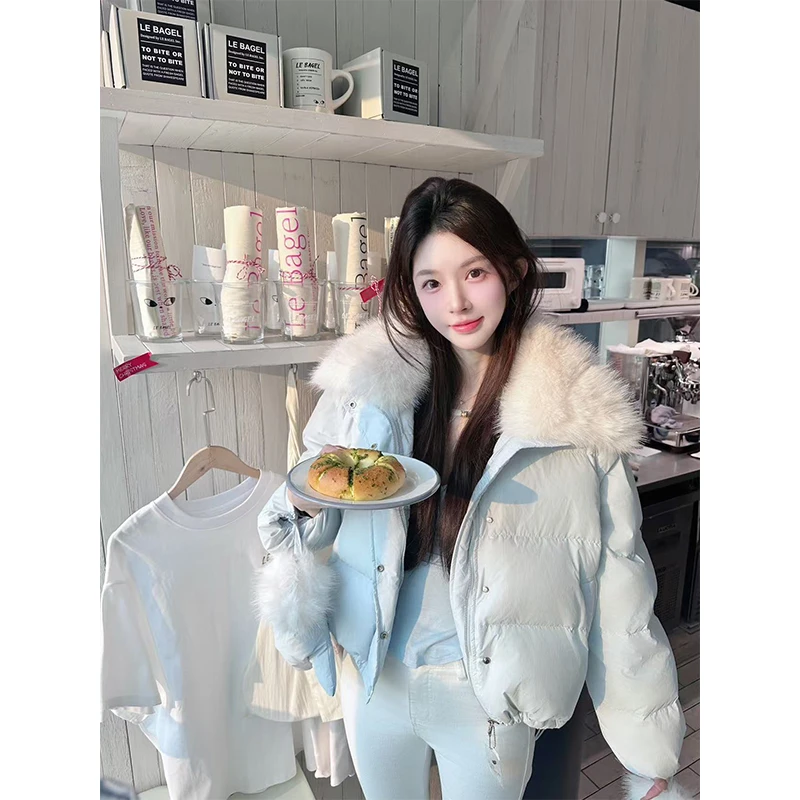 【张稚昂studio】啵啵云朵/甜美气质短款冰岛蓝羽绒服女白鸭绒外套