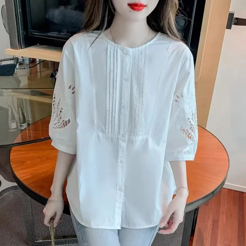 法式小众短袖衬衣女士2025夏季新款通勤百搭薄款时髦短袖上衣女款
