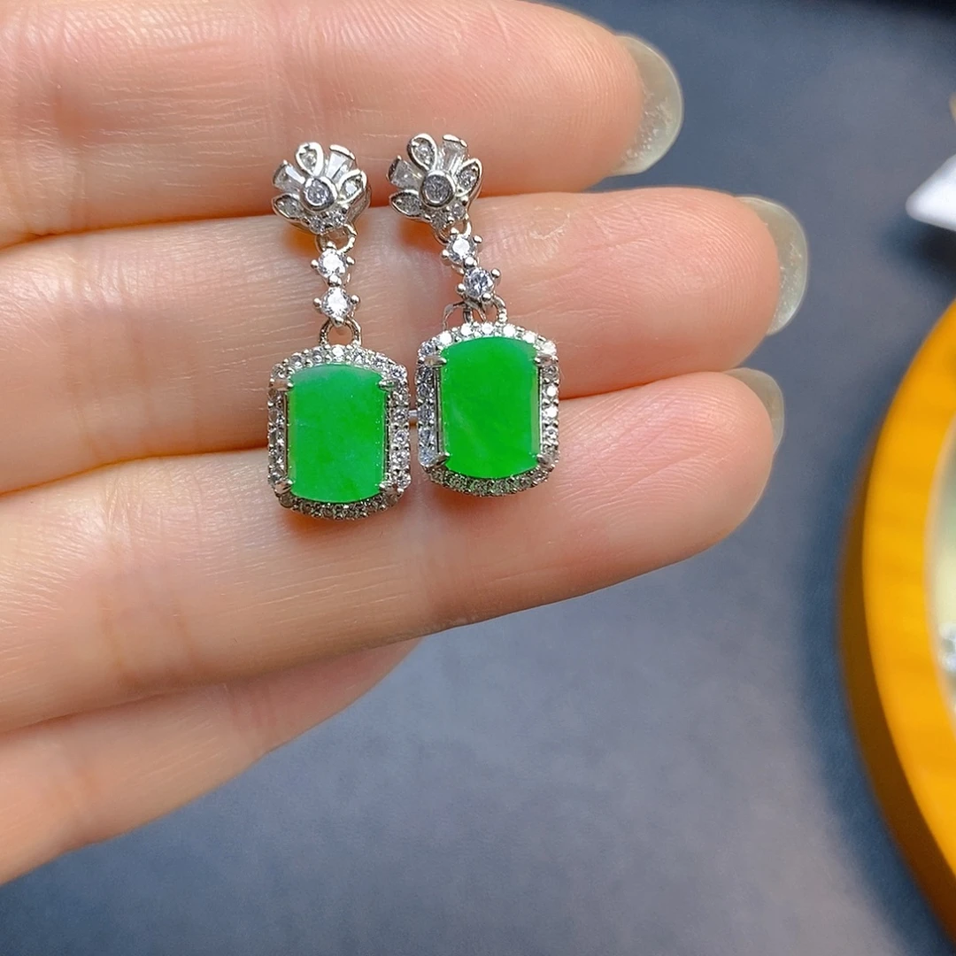 翡翠银S925镶嵌耳饰