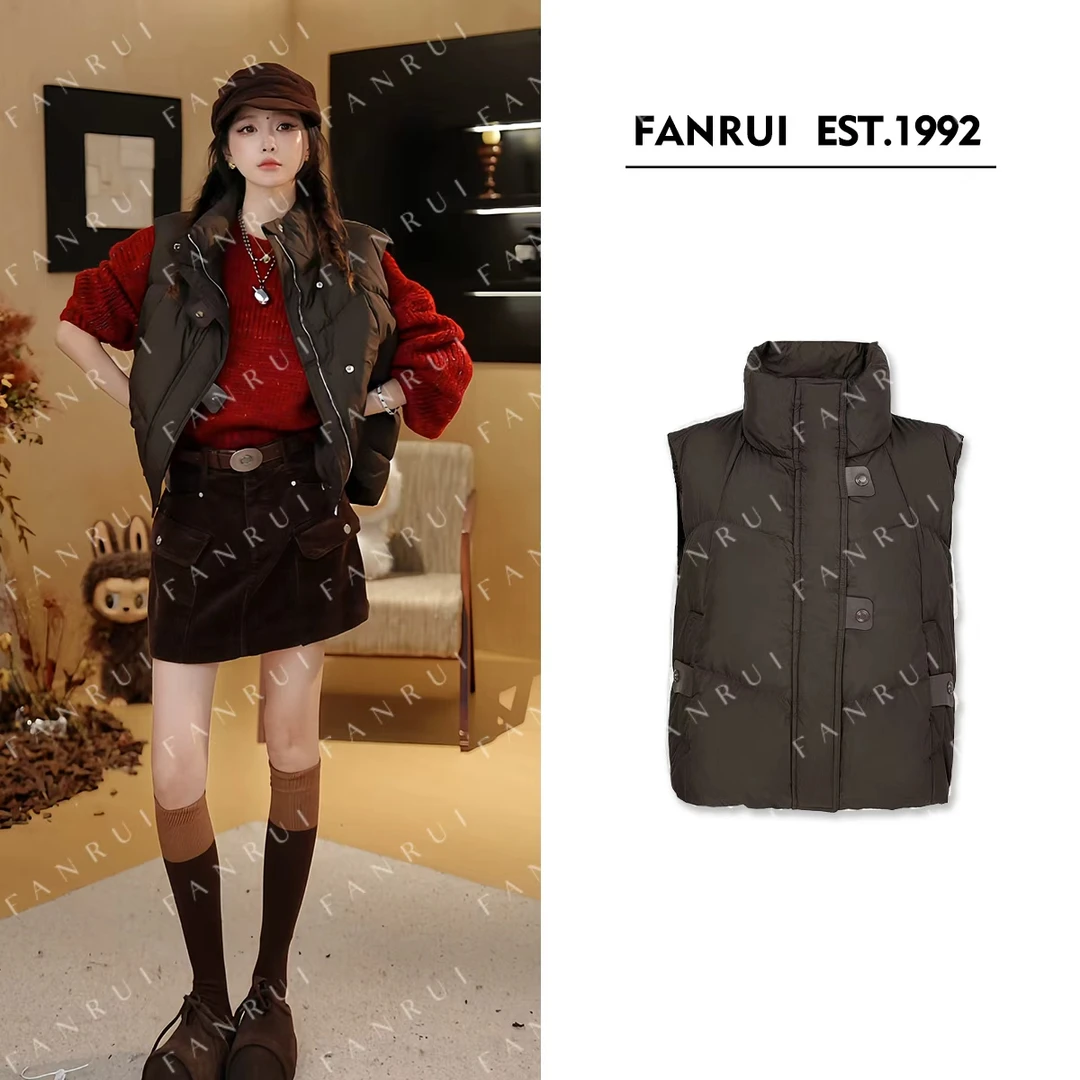 双11专属「贝贝biuu」秋冬新款简约百搭复古慵懒羽绒马甲B18543