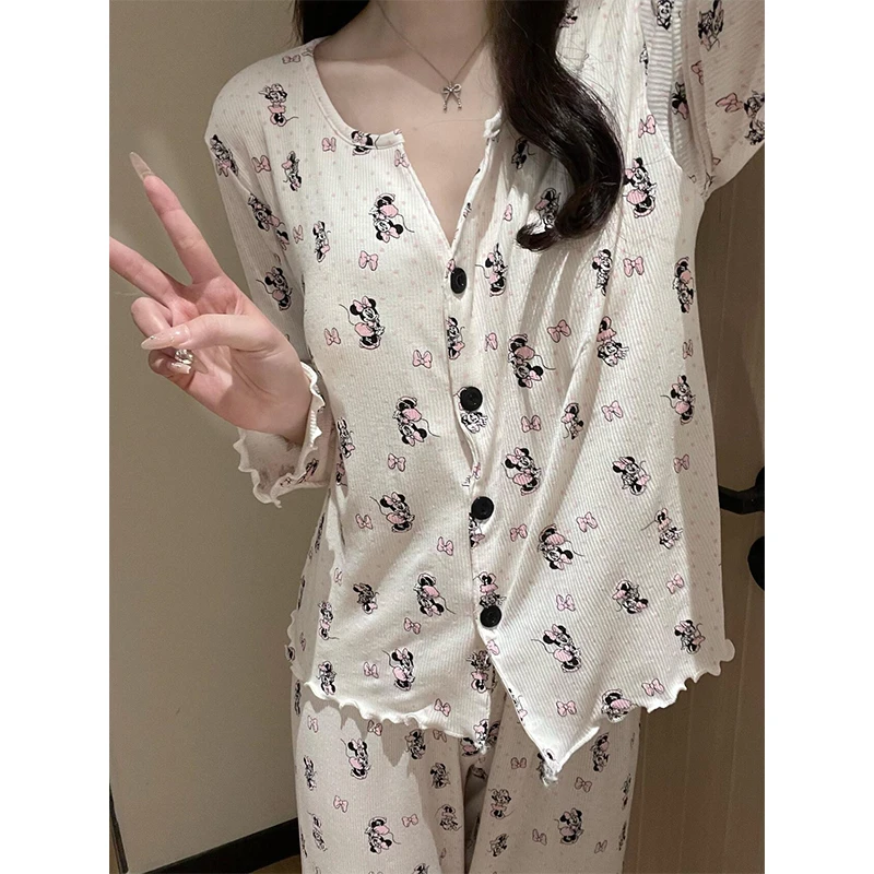 【蝴蝶结米奇】韩系可爱长袖睡衣女春夏季新款长裤家居服套装可外穿