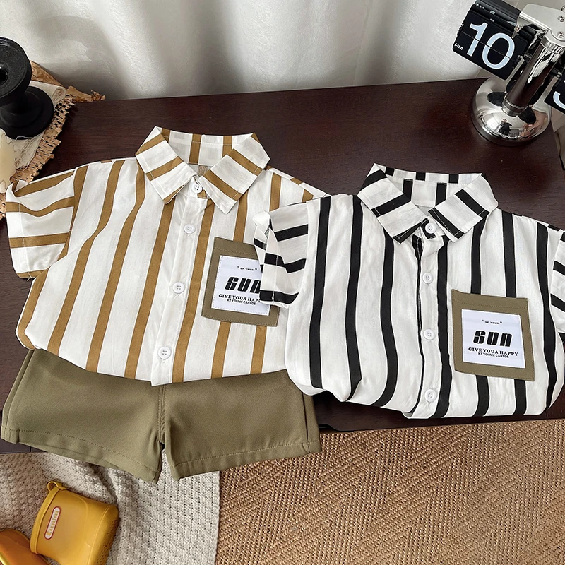 条纹短袖套装2025夏季新款儿童POLO衫夏天童装衣服小童薄款两件套