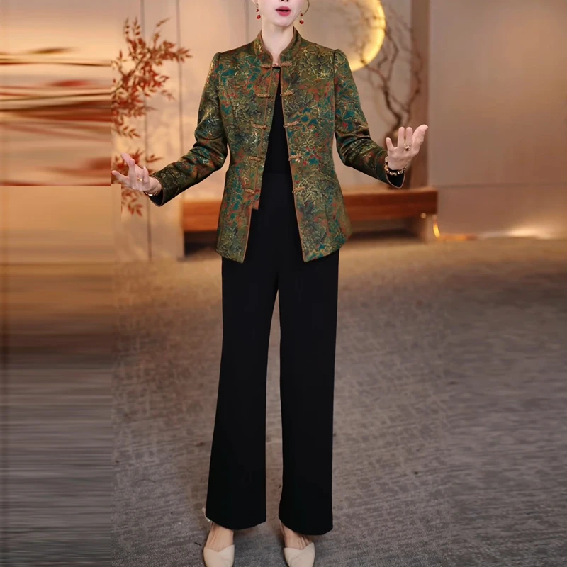 新中式国风套装女2025年新款秋冬高级感气质名媛高端外套两件套裤