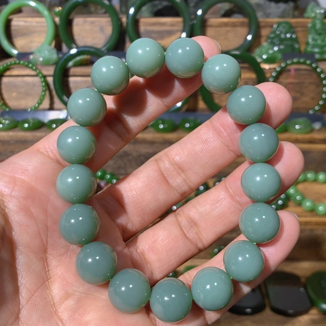 【闪购商品】吊坠(不含链)未镶嵌和田玉阿富汗粉青瓷蓝手串12