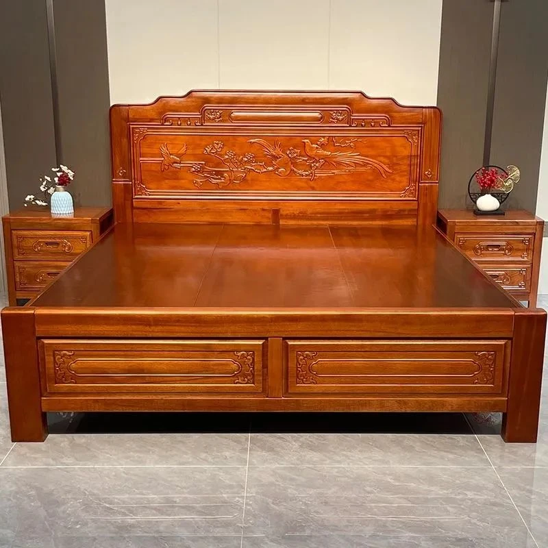 【金雀报喜】全榫卯结构全实木床明清古典1.8主卧仿古1.5大床雕花床