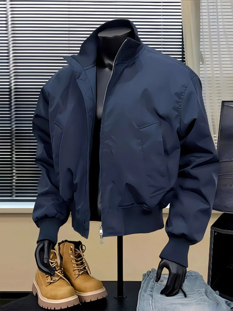 藏青色早秋飞行夹克男士款薄款短款外套高级感廓形美式立领棒球服