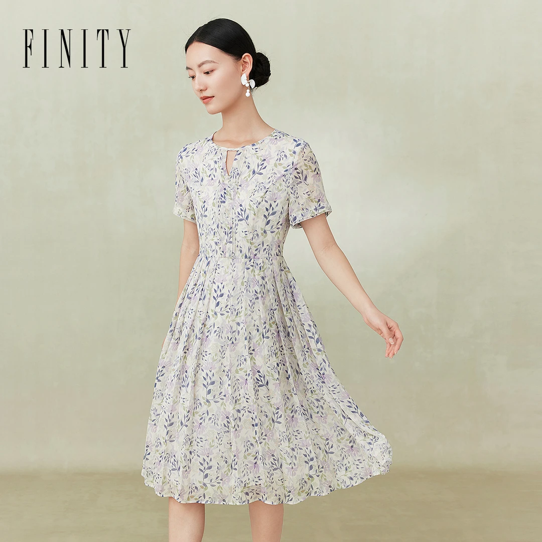 FINITY新款气质连衣裙女碎花时尚女装复古法式收腰女【莫奈花园风】