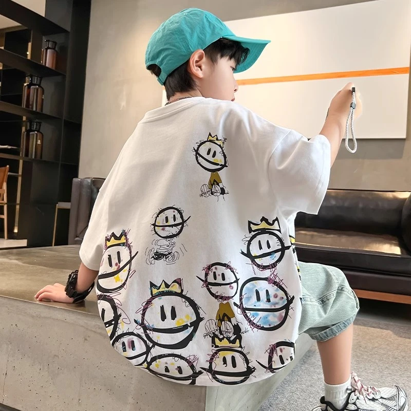 男童夏装短袖t恤2025新款儿童夏季纯棉上衣中大童夏款帅气宽松潮T