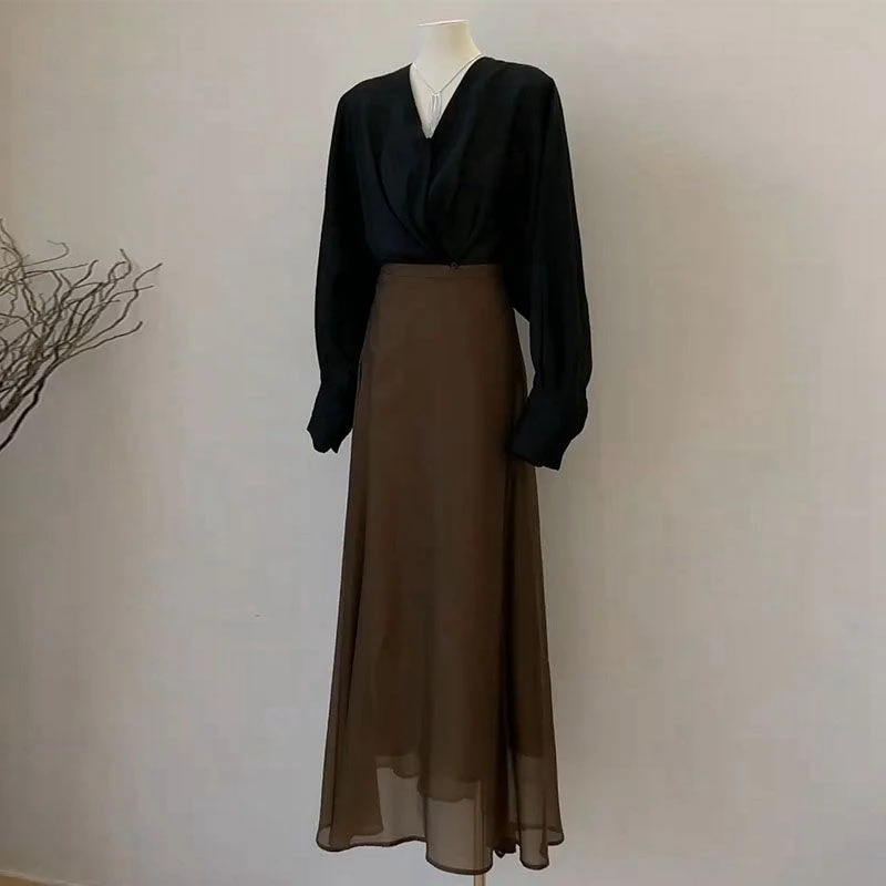 夏季新款百搭式气质上衣套装收腰显瘦半身裙高端精致复古