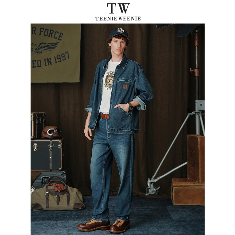 Teenie Weenie小熊男装日系高级感复古卡通宽松拉链牛仔夹克