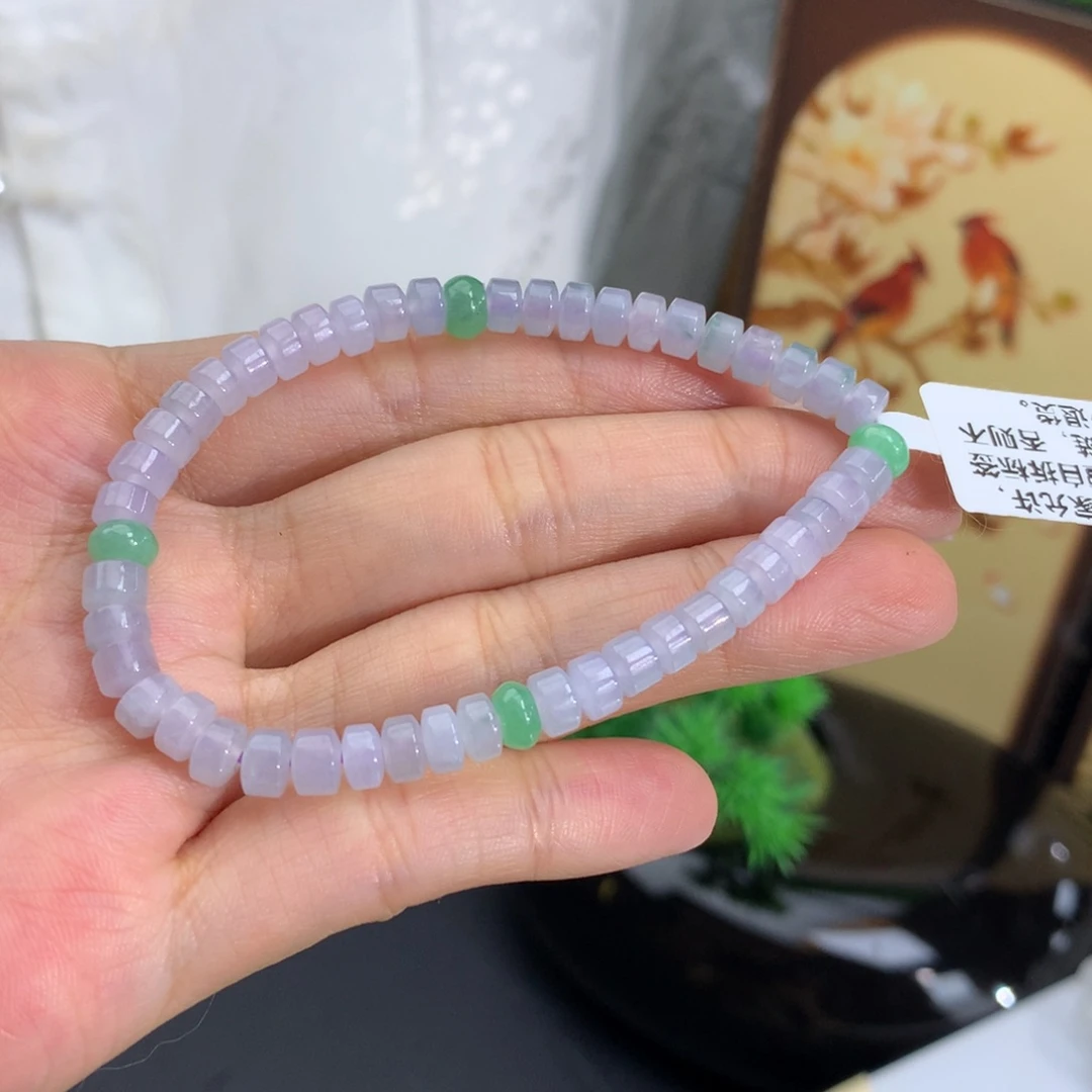 手串翡翠未镶嵌卡5.3冰胶淡紫桶珠手串