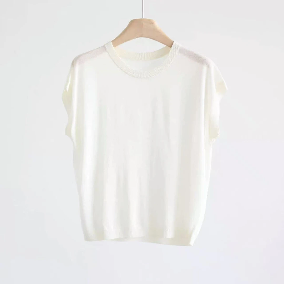 软糯亲肤一分袖圆领显瘦潮流透气气质针织衫上衣 555