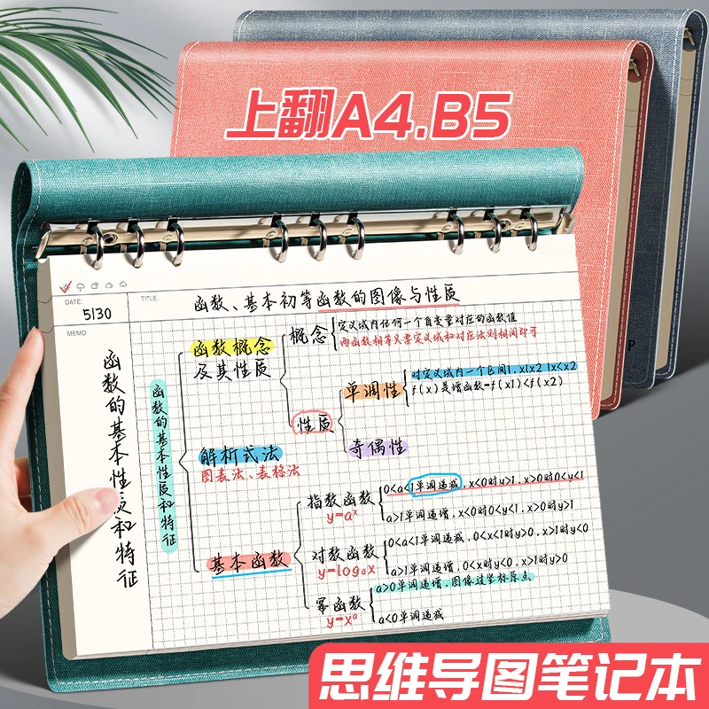 活页本思维导图笔记本活页夹可拆卸学生金属铁环软皮上翻线圈本子